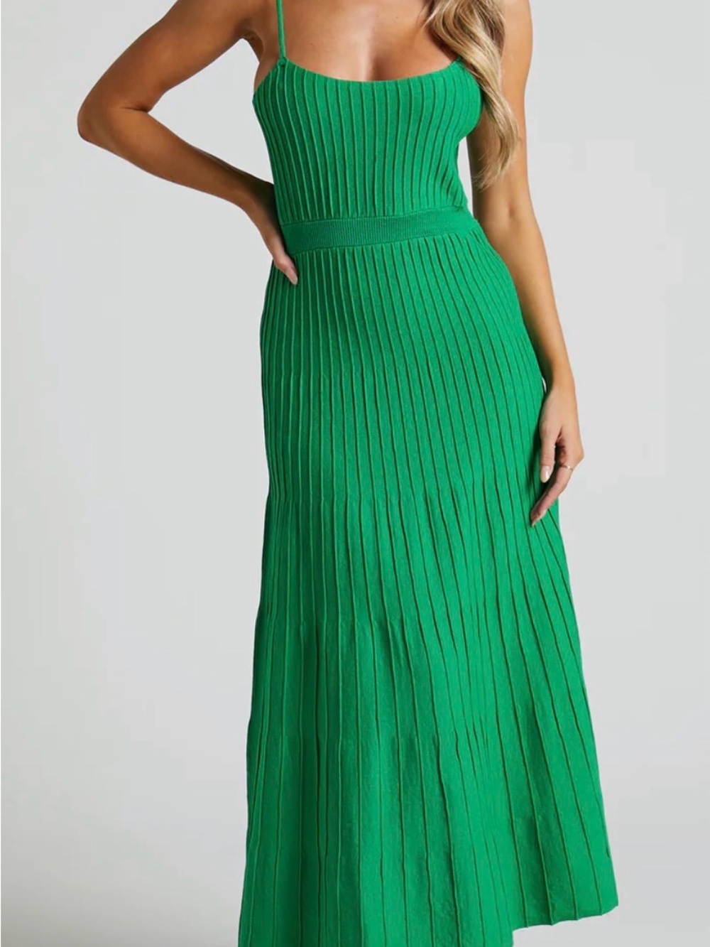 Showpo Green Ribbed Midi Dress